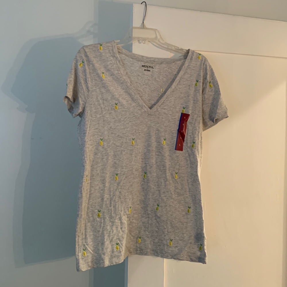 Yellow and Gray Pineapple Merona V-Neck Tee